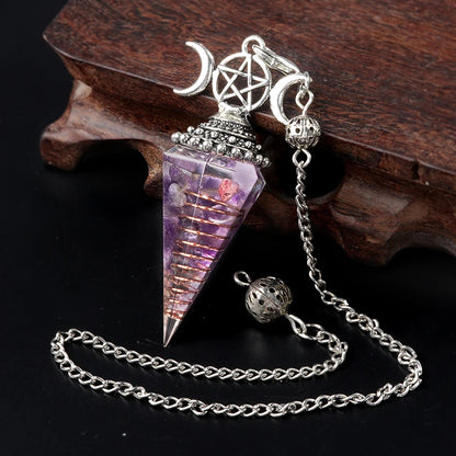 Hexagon Cone Crystal Pendulum Seven Chakra Natural Stone Pendant-MoonChildWorld