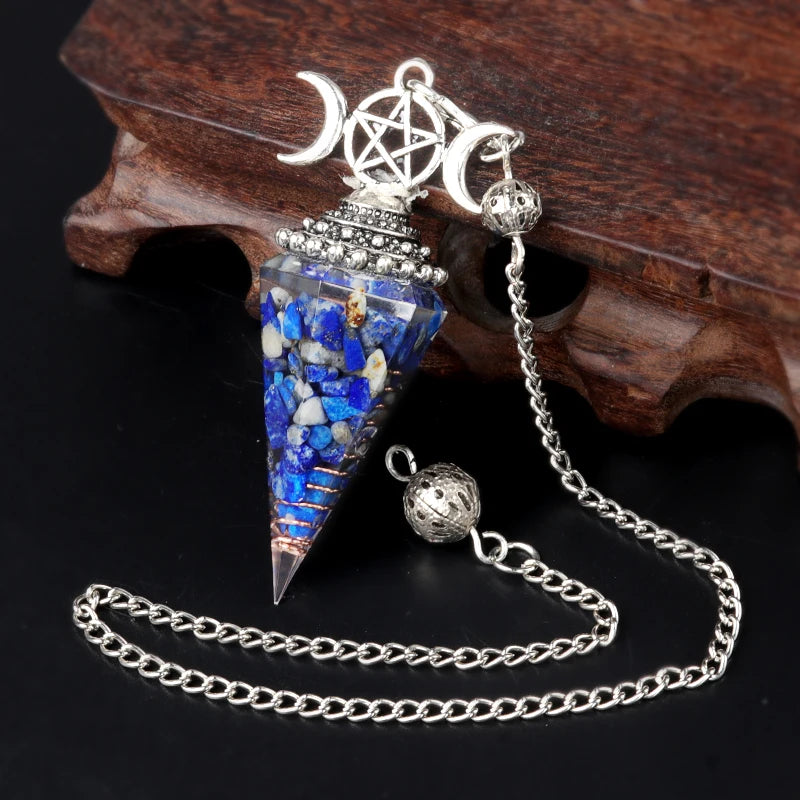 Hexagon Cone Crystal Pendulum Seven Chakra Natural Stone Pendant-MoonChildWorld