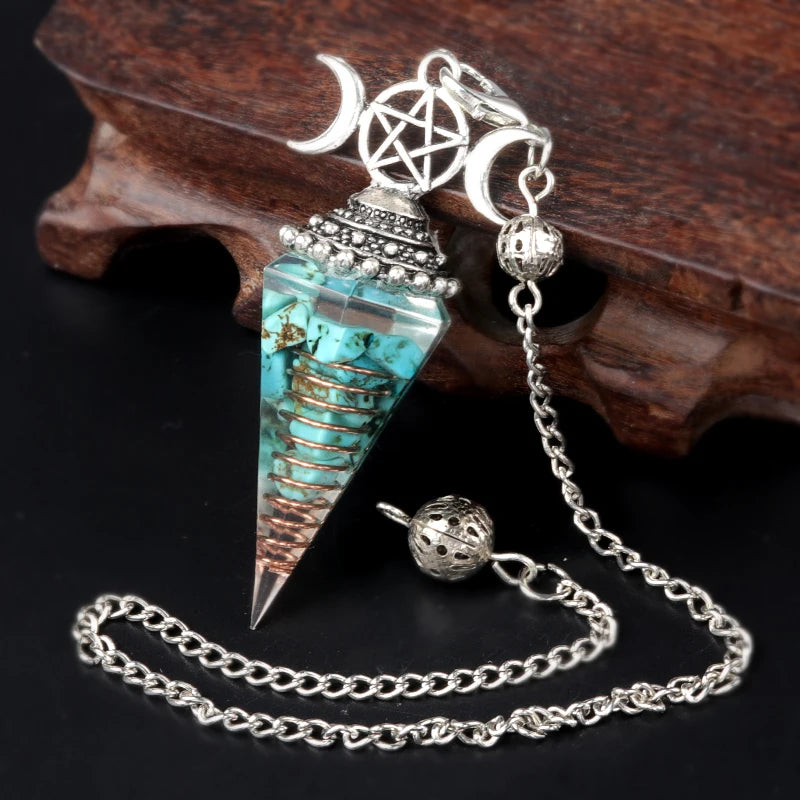 Hexagon Cone Crystal Pendulum Seven Chakra Natural Stone Pendant-MoonChildWorld