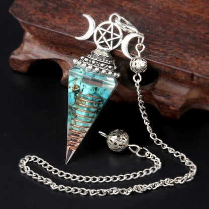 Hexagon Cone Crystal Pendulum Seven Chakra Natural Stone Pendant-MoonChildWorld