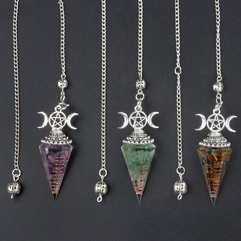 Hexagon Cone Crystal Pendulum Seven Chakra Natural Stone Pendant-MoonChildWorld