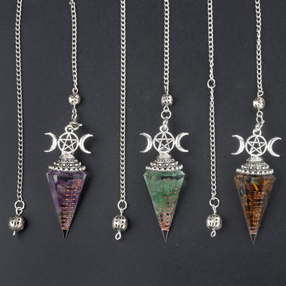 Hexagon Cone Crystal Pendulum Seven Chakra Natural Stone Pendant-MoonChildWorld