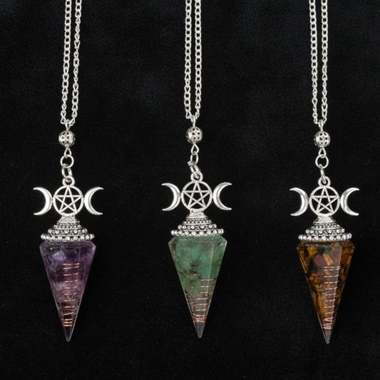 Hexagon Cone Crystal Pendulum Seven Chakra Natural Stone Pendant-MoonChildWorld