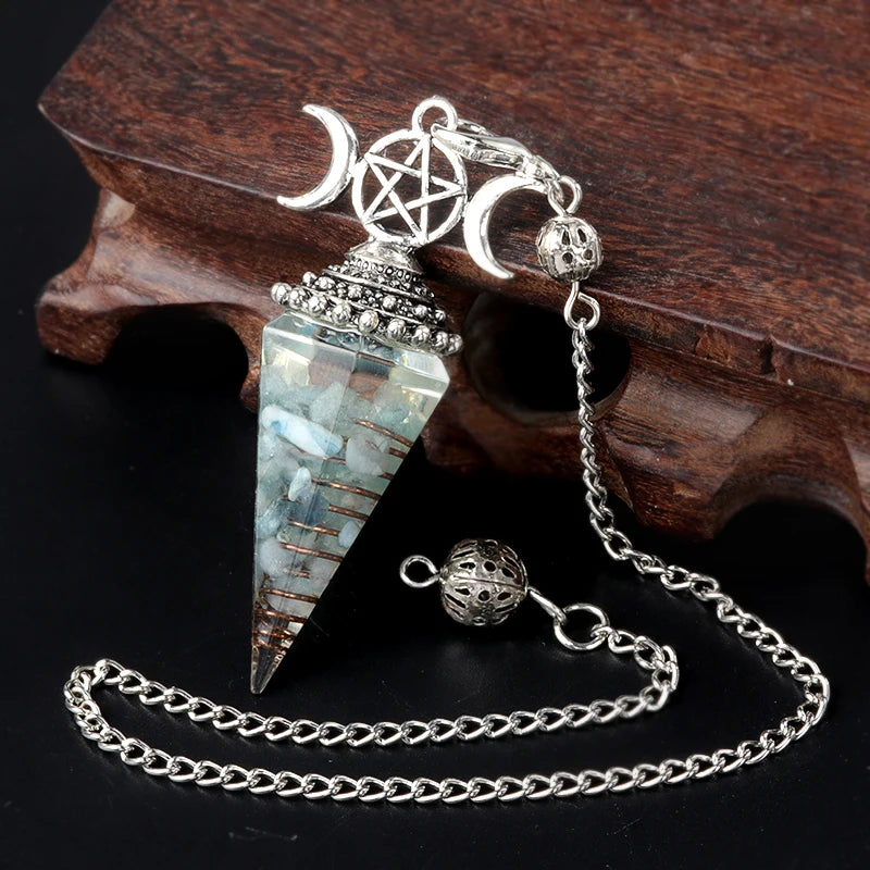 Hexagon Cone Crystal Pendulum Seven Chakra Natural Stone Pendant-MoonChildWorld