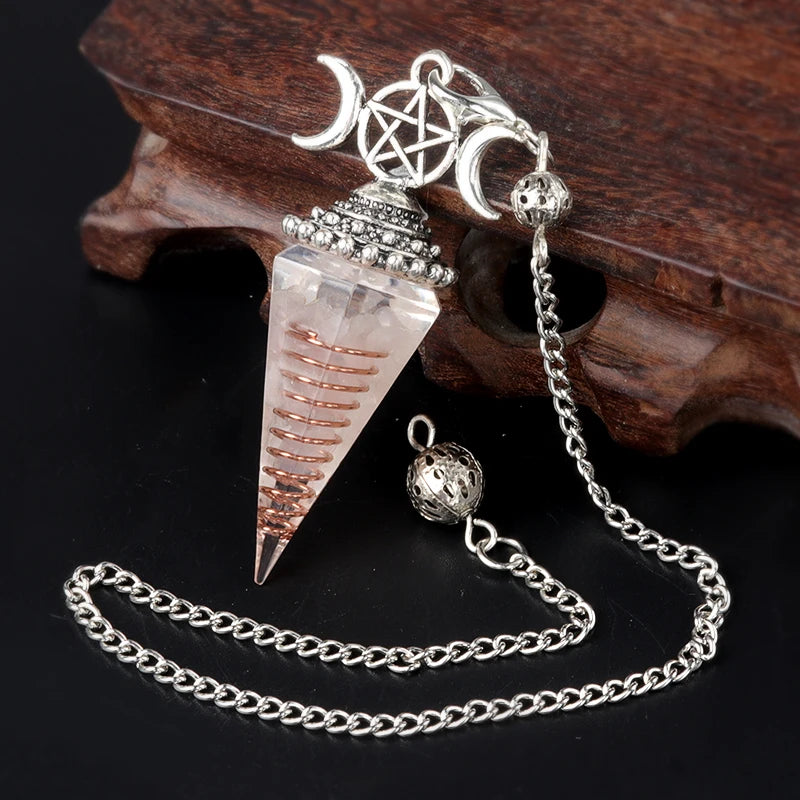 Hexagon Cone Crystal Pendulum Seven Chakra Natural Stone Pendant-MoonChildWorld