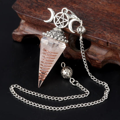 Hexagon Cone Crystal Pendulum Seven Chakra Natural Stone Pendant-MoonChildWorld