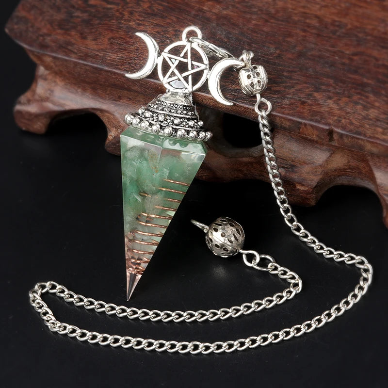 Hexagon Cone Crystal Pendulum Seven Chakra Natural Stone Pendant-MoonChildWorld