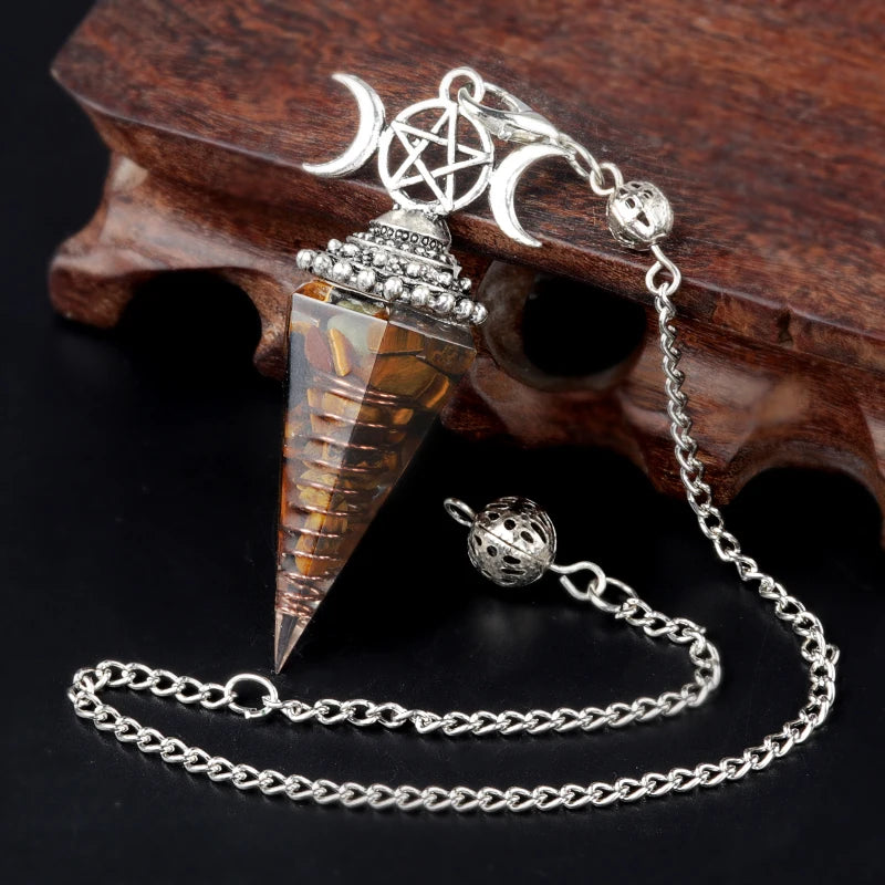 Hexagon Cone Crystal Pendulum Seven Chakra Natural Stone Pendant-MoonChildWorld