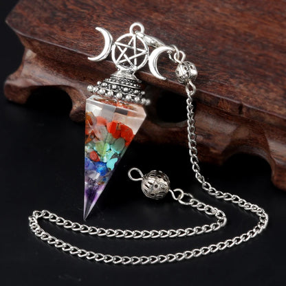 Hexagon Cone Crystal Pendulum Seven Chakra Natural Stone Pendant-MoonChildWorld