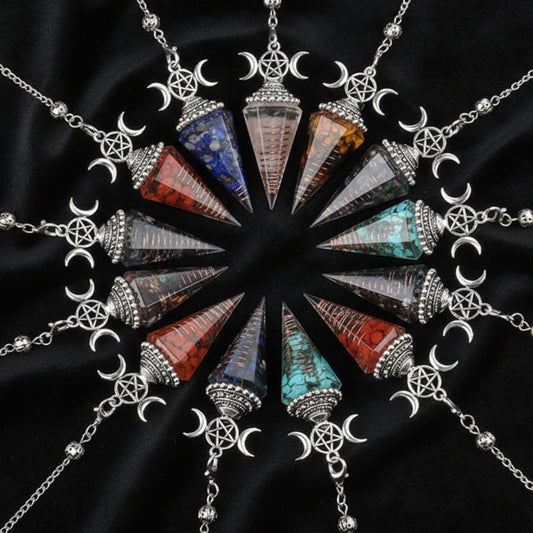 Hexagon Cone Crystal Pendulum Seven Chakra Natural Stone Pendant-MoonChildWorld