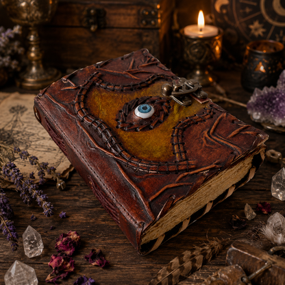 Hocus Pocus book of spells leather journal – Halloween witch grimoire with lock, deckle pages, view 4