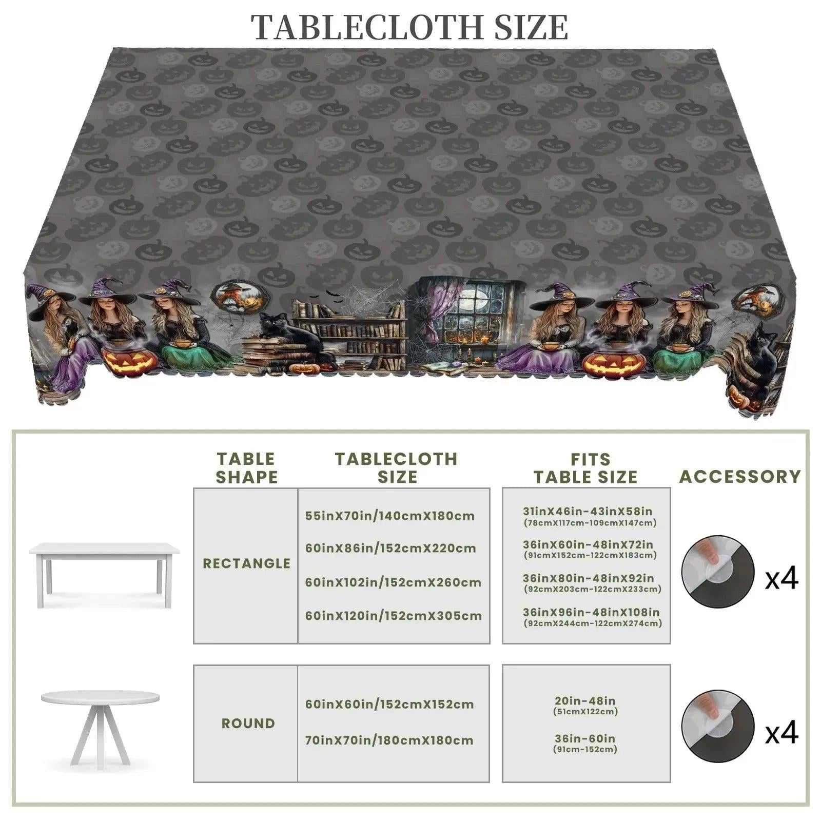 Hocus Pocus Witch Halloween Tablecloth - Gothic Witchy Tablecloth Table Decoration-MoonChildWorld