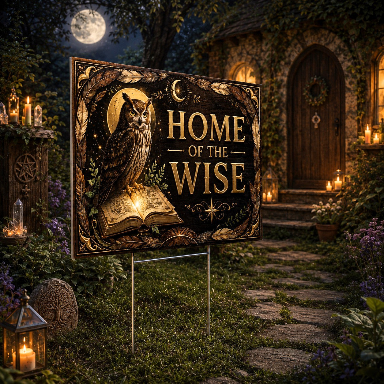 Home of the Wise Wicca Yard Sign - garden display