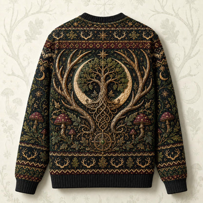 Horned God Sweater Antler Tree Crescent Forest Pagan Knit back view