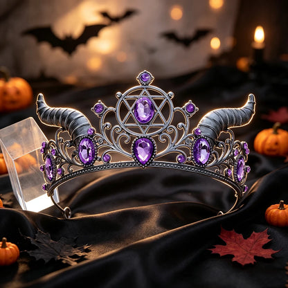 Horned Pentagram Tiara Crown Gothic Witch Metal Headband-MoonChildWorld