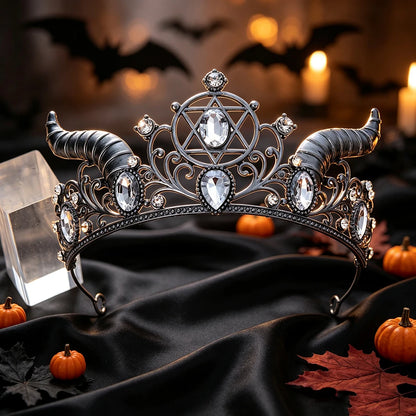 Horned Pentagram Tiara Crown Gothic Witch Metal Headband-MoonChildWorld