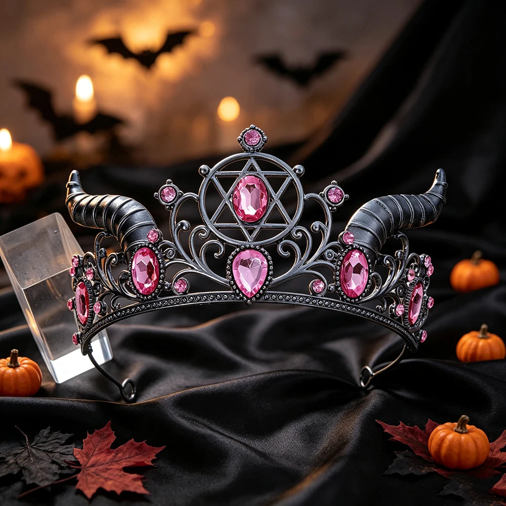 Horned Pentagram Tiara Crown Gothic Witch Metal Headband-MoonChildWorld