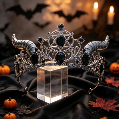 Horned Pentagram Tiara Crown Gothic Witch Metal Headband-MoonChildWorld