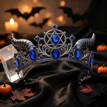 Horned Pentagram Tiara Crown Gothic Witch Metal Headband-MoonChildWorld