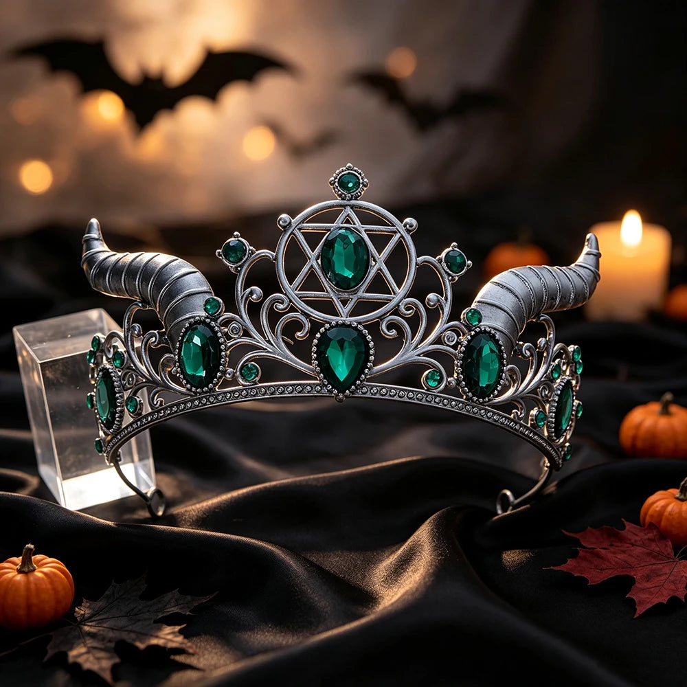 Horned Pentagram Tiara Crown Gothic Witch Metal Headband-MoonChildWorld