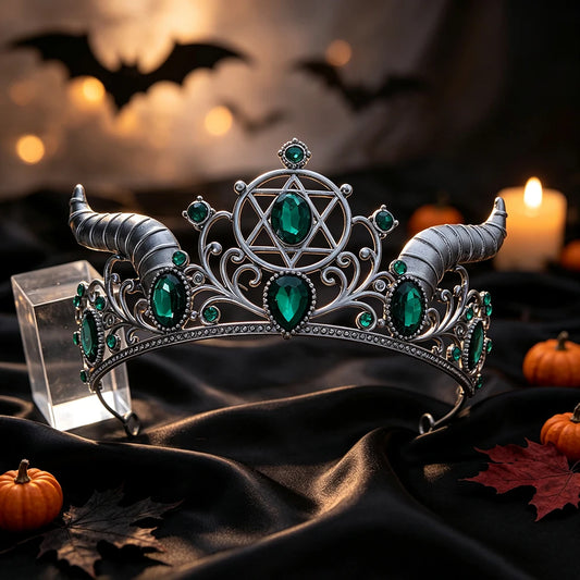 Horned Pentagram Tiara Crown Gothic Witch Metal Headband-MoonChildWorld