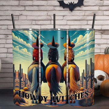 Howdy Witches Skinny Tumbler with Lid and Straw-MoonChildWorld