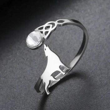 Howling Wolf Zircon Adjustable Ring Celtics Knot Wicca Pagan Jewelry-MoonChildWorld