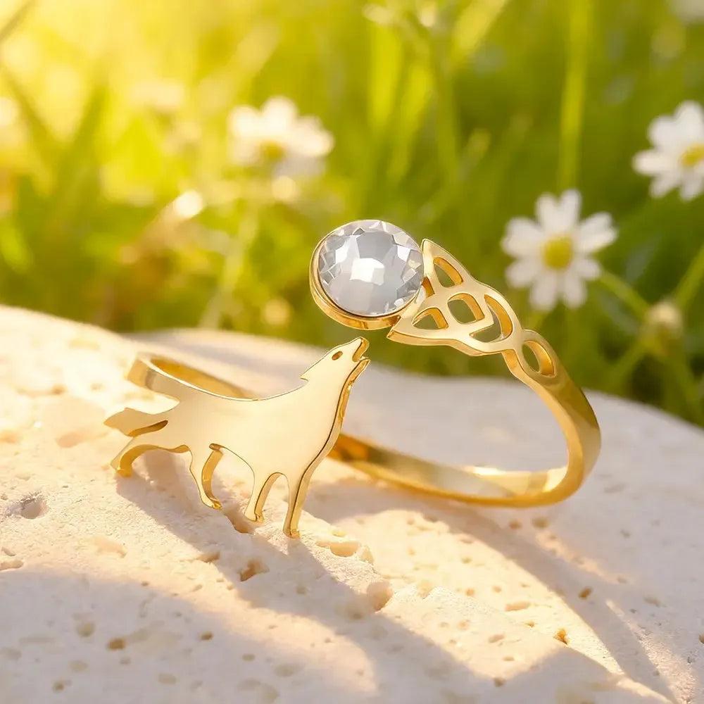 Howling Wolf Zircon Adjustable Ring Celtics Knot Wicca Pagan Jewelry-MoonChildWorld