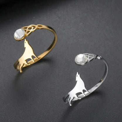 Howling Wolf Zircon Adjustable Ring Celtics Knot Wicca Pagan Jewelry-MoonChildWorld