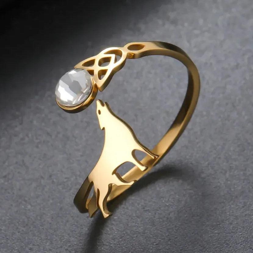 Howling Wolf Zircon Adjustable Ring Celtics Knot Wicca Pagan Jewelry-MoonChildWorld
