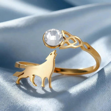 Howling Wolf Zircon Adjustable Ring Celtics Knot Wicca Pagan Jewelry-MoonChildWorld