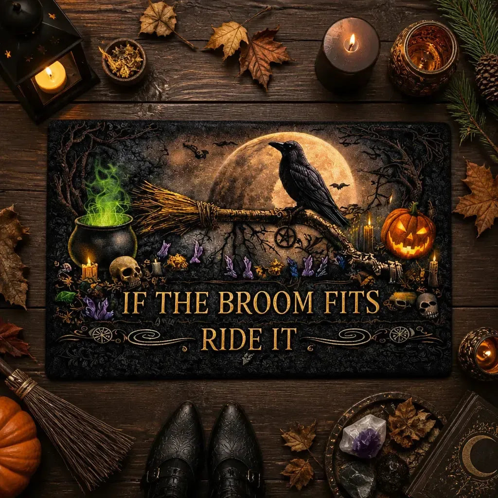 Dark Crow Witchy Raven Gothic Doormat - Halloween Witchy Doormat for Spooky Season_mockup_3.webp