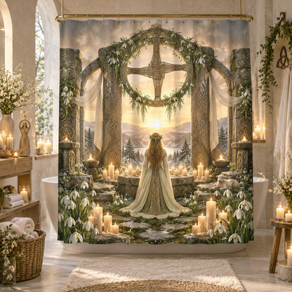 Imbolc Shower Curtain - Brigid Cross Pagan Goddess Decor