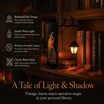 Iron witch bookshelf lamp features infographic - slot design warm light wireless retro style