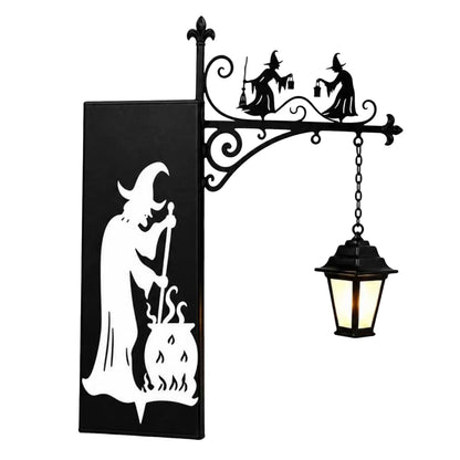Iron witch bookend lamp product photo on white background