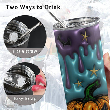 Jack-o-lantern Pumpkin Gothic Skinny Tumbler with Lid and Straw-MoonChildWorld