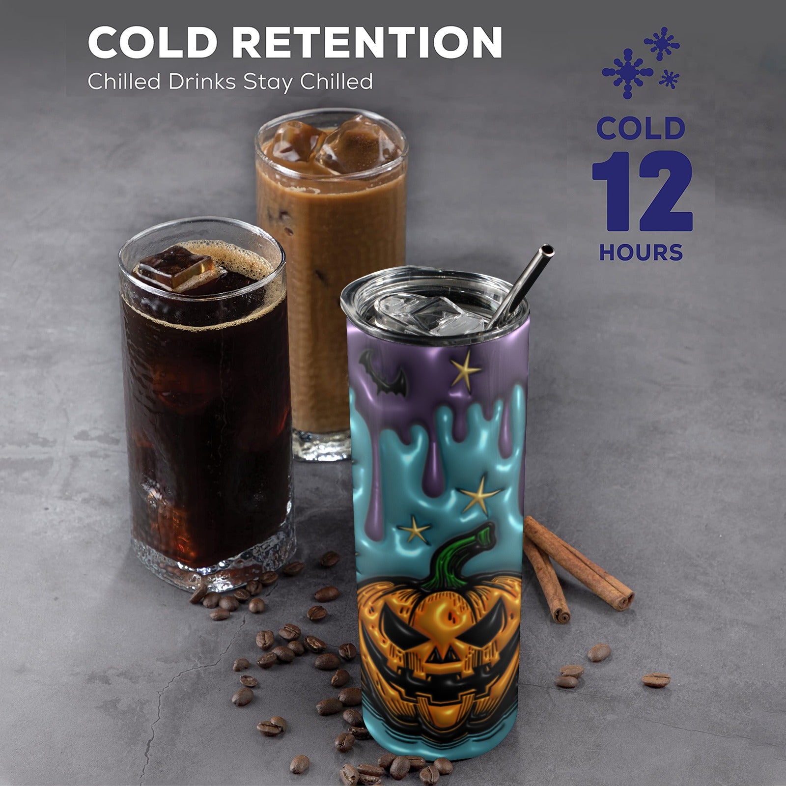 Jack-o-lantern Pumpkin Gothic Skinny Tumbler with Lid and Straw-MoonChildWorld