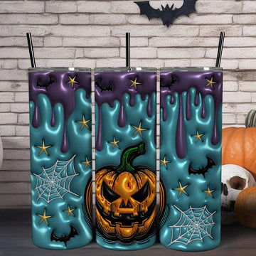 Jack-o-lantern Pumpkin Gothic Skinny Tumbler with Lid and Straw-MoonChildWorld
