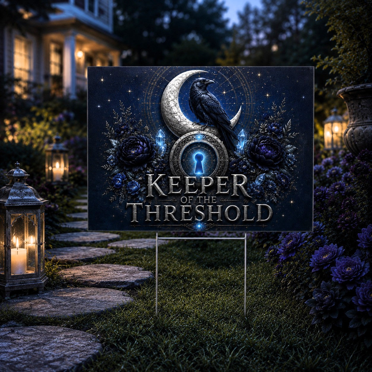 Keeper of the Threshold Wicca Yard Sign - front view
