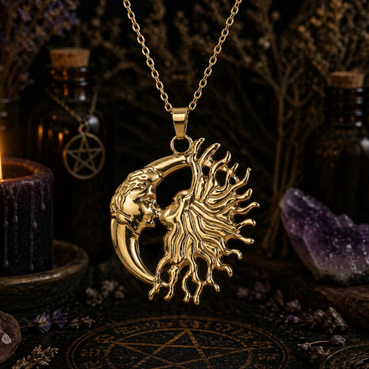 Kissing Sun and Moon Goddess Necklace – Celestial Jewelry for Wiccan & Pagan-MoonChildWorld