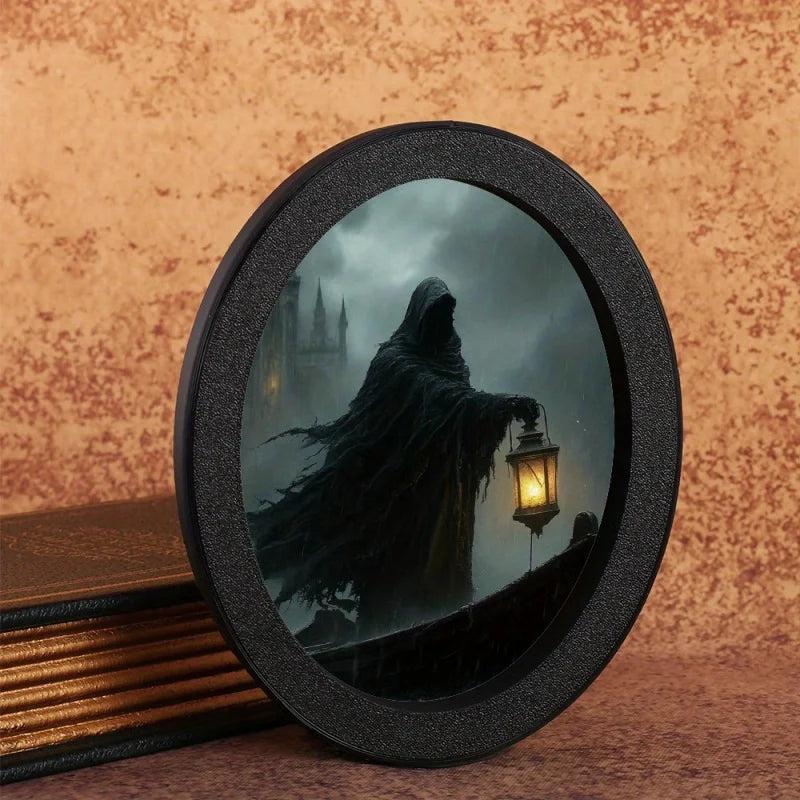 Lantern Witch Wooden Oval Frame - Gothic Oval Wall Art - Witch Halloween Wall Decoration-MoonChildWorld