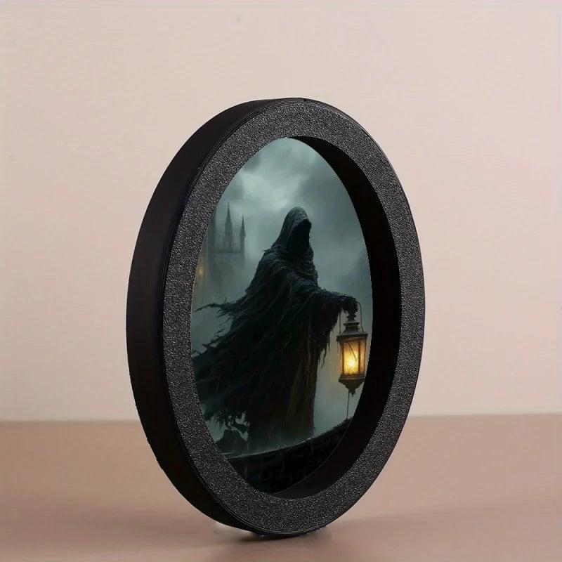 Lantern Witch Wooden Oval Frame - Gothic Oval Wall Art - Witch Halloween Wall Decoration-MoonChildWorld