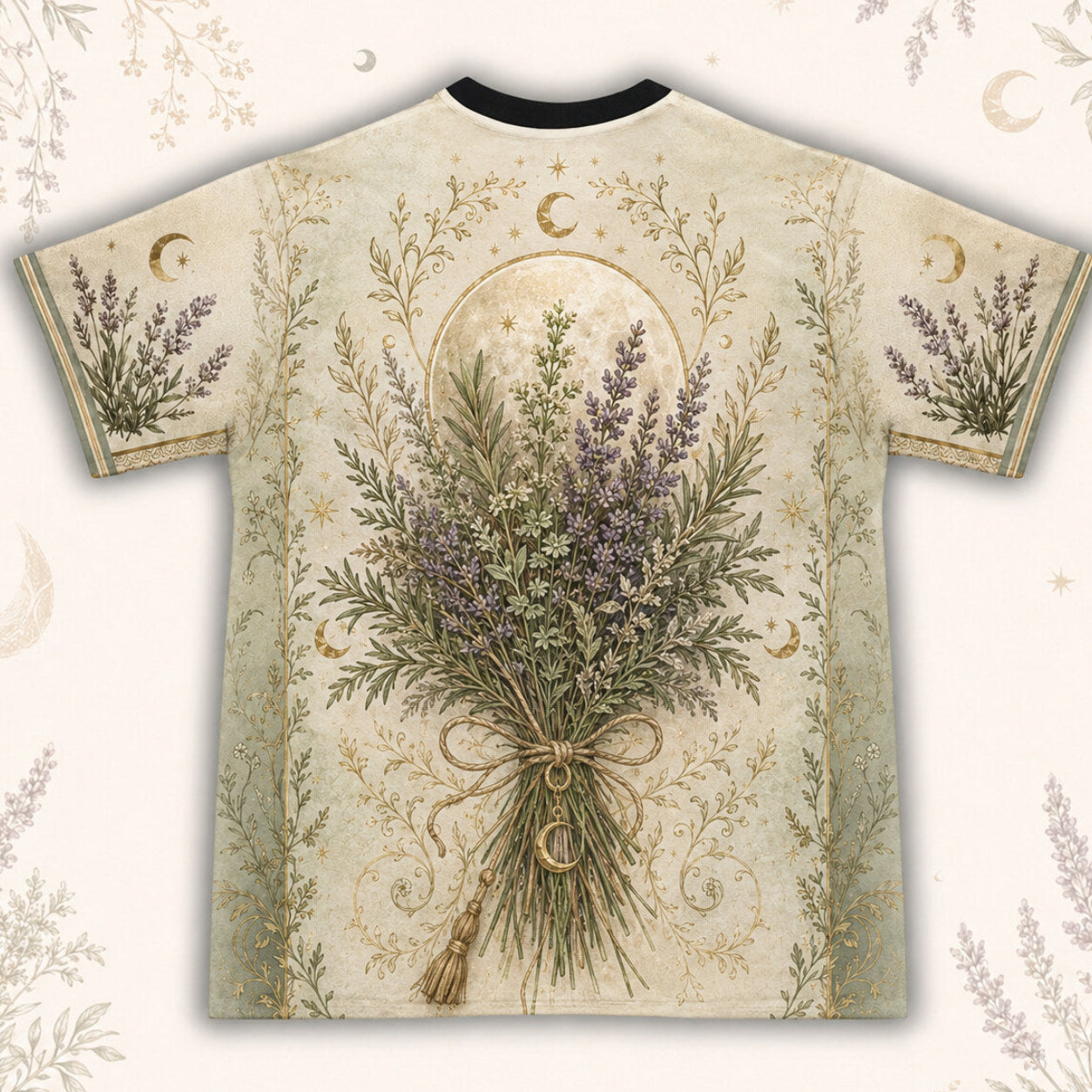 Lavender Cottage Witch T-Shirt Herb Bouquet Green Sage Tee back view