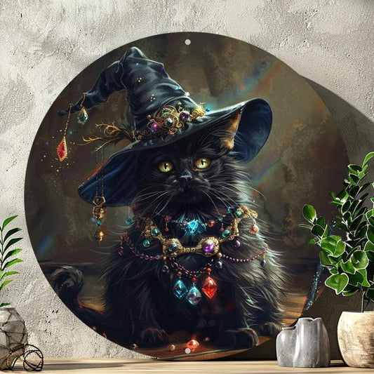 Classic Witchy Black Cat Wall Sign Halloween Decoration-MoonChildWorld