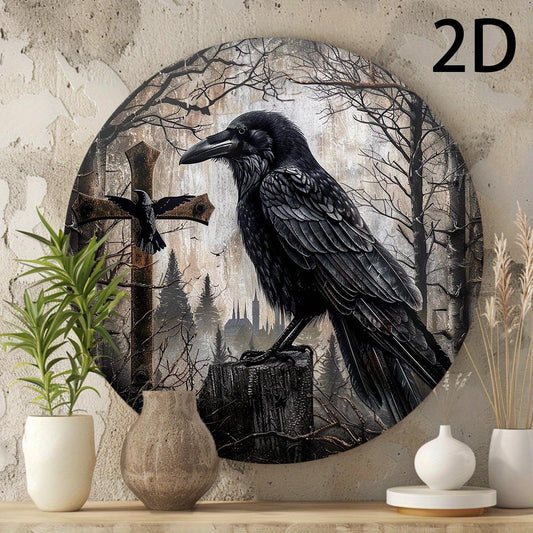 Crow and Cross Metal Sign Witchy Raven Metal Sign Gothic Home Decor-MoonChildWorld