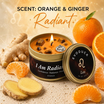 Leo Candle I Am Radiant with fresh oranges and ginger root slices - Scent Orange and Ginger, Radiant