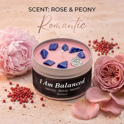 Libra Candle I Am Balanced with pink peony flowers, rose petals and pink peppercorns - Scent Rose and Peony, Romantic