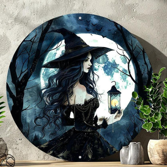 Full Moon Witch Metal Wall Plaque Halloween Decoration-MoonChildWorld
