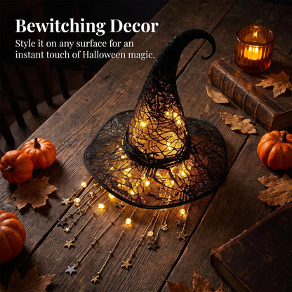 Witch hat chime hung above a party doorway