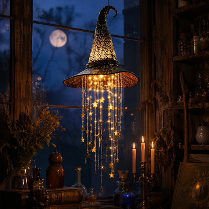 Detail of the low-voltage lighting on the witch hat decor